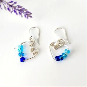 Silver Wire Heart Beaded Earrings